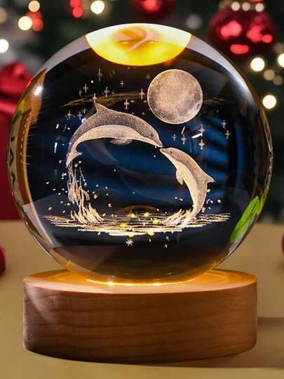 Stitch Cat Cartoon 3D Engraved Luminous Crystal Ball Ornament, Small Night Light, Creative Children's Birthday Gift & Souvenir