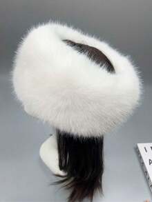 1pc Elegant Polyester Fiber Warm Elastic Headband, Faux Fur Trim, Windproof, New Fluffy Faux Fox Fur Earmuffs, Ponytail Holder, Thick Warm Mongolian Fur Hat, Autumn/Winter - Multicolor - View 12