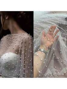 1 Piece New Elegant Lightweight Wedding Breathable Sunscreen Knitted Shawl With Imitation Gauze Collar Design Suitable For Women To Wear At Banquets And Parties Veils For Brides - 白色的 - 查看 4