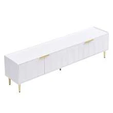 TV Stand, Low Cabinet With Textured Door, Gold Handles And Legs, 170 L X 35 W X 47.5 H (Cm) - White - View 8