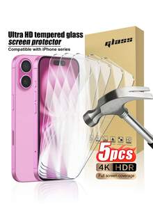 5 piezas de protector de pantalla de vidrio templado, alta definición, compatible con iPhone 17 Pro Max/17 Pro/17 Air/17/16 Pro Max/16 Pro/16 Plus/16/15 Pro Max/15 Pro/15 Plus/15/14/13/12 y otros modelos - transparente - Ver 17