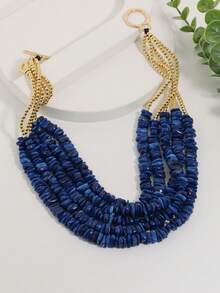 Collar de cuentas multicapa retro, combinación de cuentas de oro lujosa, cadena de clavícula con broche OT, diseño único con piedras dispersas, collar de atmósfera versátil - Cuentas de guijarros de colores - Ver 12