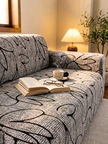 1pc Minimalist Printed Sofa Cover And 1pc Matching Cushion Cover, Modern Minimalist Elastic Breathable Milk Silk Full Coverage Sofa Slipcover, Suitable For Living Room, All Season - Multicolor - View 11