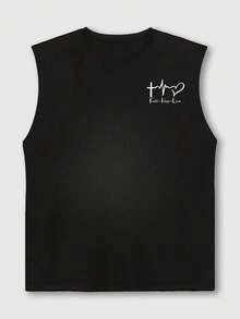 Áo tank top nam cổ tròn dáng rộng, họa tiết tối giản, phong cách đường phố thường ngày, mùa hè. - màu đen - Xem 4