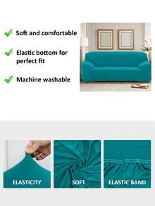1件纯色现代简约弹力涤纶沙发套，可拆卸机洗，适用于客厅、餐厅、书房、卧室、家居等场所。 - 孔雀藍 - 查看 2