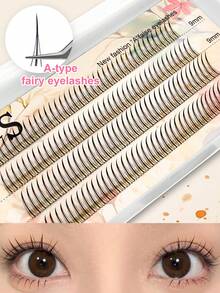 4 Rows/160 Clusters C Curl A Type False Eyelashes, Delicate Magnifying Eyes, Anime-Style Lashes Natural & 3D, Suitable For Daily, Party, Makeup - Black - View 3