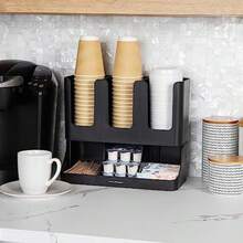 organizador de cocinaMind Reader Cup and Condiment Station Countertop Organizer Coffee Bar Kitchen Stirrers 13"L x 6.4"W x 11.5"H Black - Negro - Ver 2
