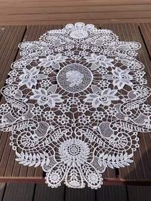 HXARTMIS 1pc Elegant White Lace Crochet Table Runner, Delicate Machine-Made Floral Polyester Tablecloth, Dresser Scarf, Modern Centerpiece Decor, Minimalist Decor, Centerpiece, Modern Table Runner - White - View 5