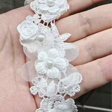 4.5cm Wide Elegant White & Pearl Decorated Rose Lace Trim - Polyester Floral Embroidered Satin Ribbon, Suitable For DIY, Sewing And Decorative Purposes, Sewing Supplies And Accessories - Multicolor - View 5