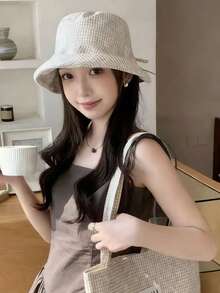 Korean Style Women's Summer Bucket Hat, High-End Fashion Bird Eye Plaid Retro Versatile Sun Hat - Multicolor - View 7