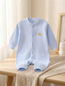 Baby Boys Jumpsuit Newborn Infant Jumpsuit Blue Crown Spring Autumn Children Cardigan Sleepwear For Boys Girls All Season - Blue - View 1