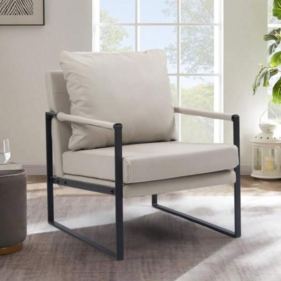 sillones para recamaraGOMYHOME Sillón Moderno Silla Individual con Cojín Sillon con Robustos PiesGris - Gris - Ver 1