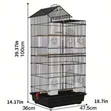 Jaula Extra Alta de 100 cm para Loros, Cacatúas y Agapornis - Aviario Multinivel con Malla de Alambre Soldado, Amplio Área de Vuelo, Base Robusta - Ideal para Hogar, Veterinaria o Cría - Fácil Montaje y Limpieza, Diseño Elegante, Construcción Duradera, Hábitat para Aves, Amantes de las Aves - H - Ver 2