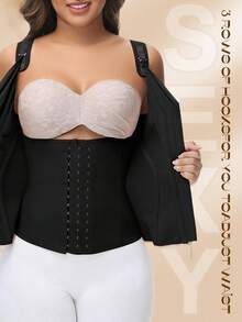 Faja de doble compresión, entrenador de cintura para mujer, corsé moldeador corporal para abdomen, contracción después del ejercicio físico, chaleco - Negro - Ver 5