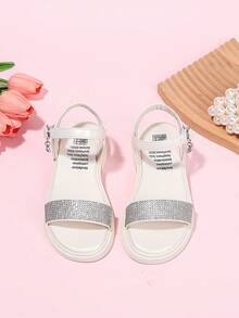 1 Pair Girls' Shoes, Children's Princess Sandals, New Summer Design With Rhinestones, Children's High Heel Sandals - Beige - View 1