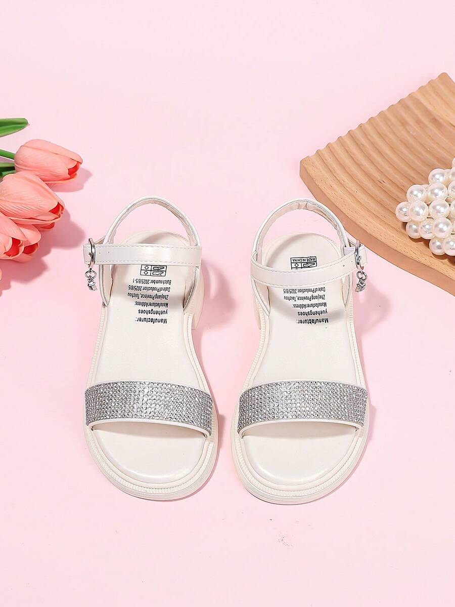 1 Pair Girls' Shoes, Children's Princess Sandals, New Summer Design With Rhinestones, Children's High Heel Sandals - Beige - View 1