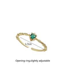 1枚奢华简约祖母绿镶嵌戒指，开口可调节 - 金色 - 查看 5