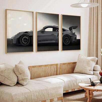 3pcs Car Poster Prints, Suitable For Children's Room, Home Office, Daycare, Dorm Gift (For Men), Fun Canvas Wall Art, Applicable For Home Bedroom Kitchen Living Room Bathroom, Hotel, Cafe, Office Decor
