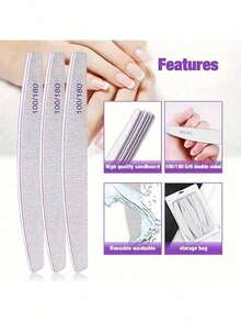 20pcs Crescent-Shaped 100/180 Grit Wooden Double-Sided Sanding Blocks, Reusable Nail Buffers, Suitable For Natural Nails Home And Salon Use - Multicolor - View 7