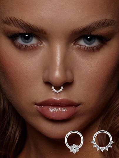 925 Sterling Silver Single Nose Ring, CZ Diamond Sunflower Design Nose Hoop, Suitable For Daily Wear And Parties