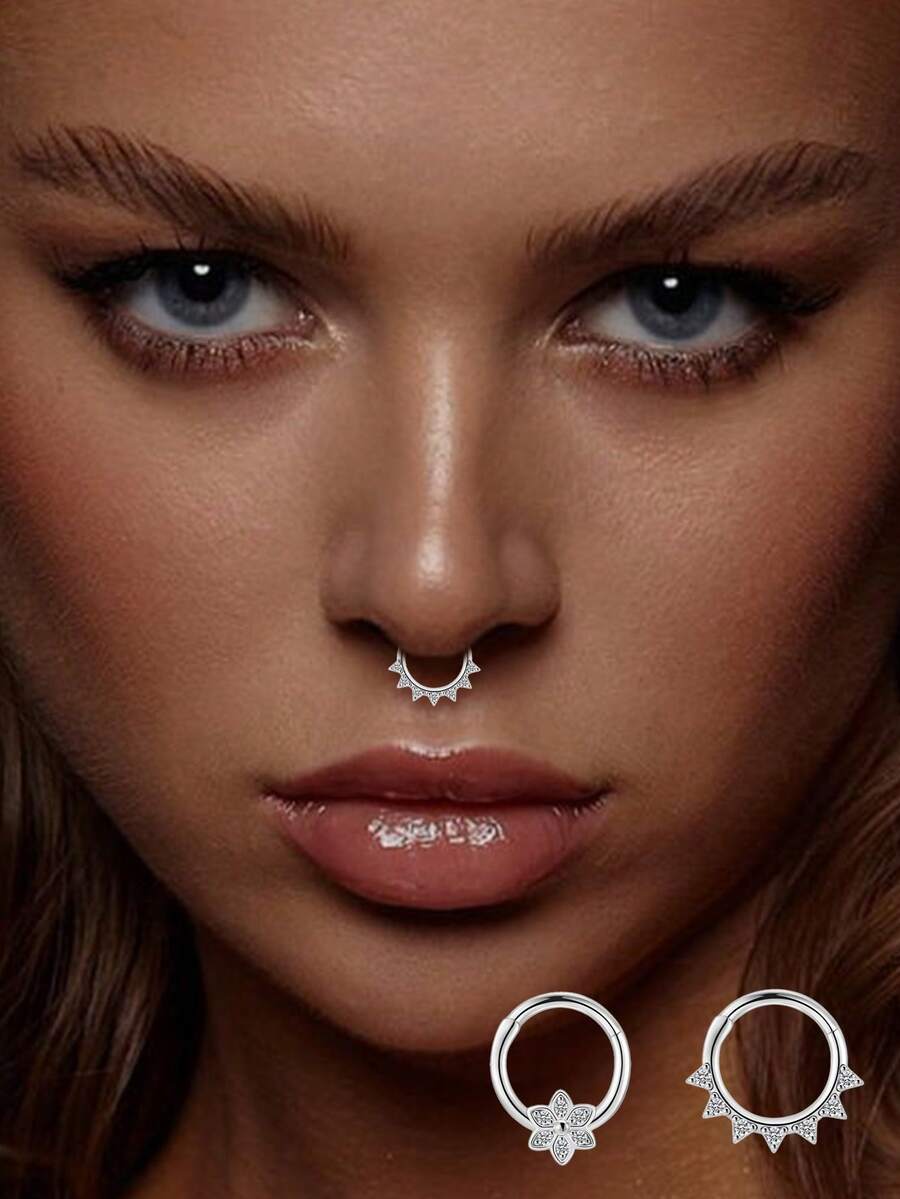 925 Sterling Silver Single Nose Ring, CZ Diamond Sunflower Design Nose Hoop, Suitable For Daily Wear And Parties - Single Nose Ring - View 1