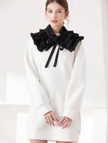 1件荷叶边多层可拆卸领子，带可调节系带颈部装饰披肩 - A - 查看 4