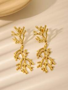 1 Đôi bông tai hình giọt nước san hô mạ vàng 18K bằng thép không gỉ, thích hợp cho nữ giới đeo hàng ngày, dự tiệc, đám cưới, lễ hội, du lịch, làm quà tặng trang sức. - Vàng - Xem 6