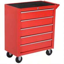 DURHAND 5 Drawer Roller Tool Cabinet Storage Box Workshop Chest Garage Wheeling Trolley W/ Handle - Red - Red - View 11