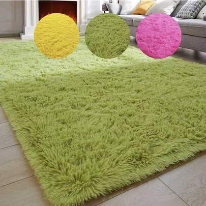 1 pieza Alfombra decorativa de peluche en verde hierba, amarillo limón y rojo rosa, decoración de dormitorio, alfombra pequeña, alfombra, decoración del hogar, alfombra de sala de estar, alfombra pequeña de sala de estar, alfombra de dormitorio, decoración del hogar de sala de estar, alfombra para exteriores, alfombra lavable
