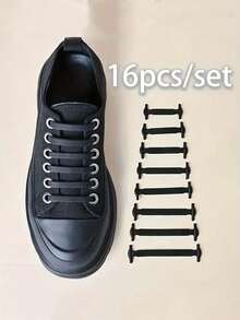 QKC 16 peças/pacote Cadarços Elásticos Pretos e Brancos Sem Amarração, Adequados para Tênis, Sapatos Casuais - Multicolorido - Visão 4