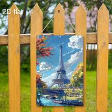 2D Flat, 1pc 2D Flat Printing, Tinplate Painting, Vibrant Cityscape, Metal Plaque, Hang Artworks, Decorative Items, Pre- Drilled, Weather- Resistant Art, Room Decor, Garden Decoration, Outdoor Sign, Wall Hanging Decoration, Plaque Decoratio2D Flat - White - View 11