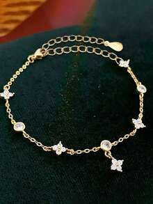 1pc Women's Fashion High-Quality Four-Leaf Clover Zirconia Anklet, Waterproof Stainless Steel, Non-Fading, Suitable For Daily Wear, Parties, Gatherings, Beach - Four-leaf Clover Charm Anklet - View 4