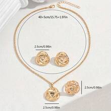 Set de 3 piezas, Colgante de metal infinito, Conjunto de joyería versátil de collar, aretes y anillo con flor de rosa minimalista para mujeres en fiestas y ocasiones - Dorado - Ver 3