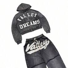 Retro Dark Design Sticker Embroidered Hoodie  Loose Casual Pants Men's And Women's Same Sweater - Black Top - View 6