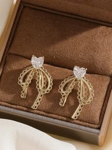 一套不锈钢心形吊坠项链和耳环首饰套装，时尚轻盈，设计奢华优雅，是馈赠佳品。 - 金色 - 查看 5