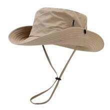 1pc Outdoor Hiking Western Cowboy Hat, Women's Sun Protection Hat / Unisex Quick-Dry Drawstring Bucket Hat - Khaki - View 5