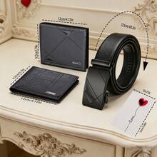 4pcs Men's Fashion Minimalist Business Casual Bifold Wallet + Versatile Belt Set, PU Leather Material Designed For Men, Ideal Gift For Boyfriend/Husband And His Best Friend/Father, Includes Thank You Card For Occasions Like Valentine's Day, Thanksgiving, Ramadan - Black - View 3