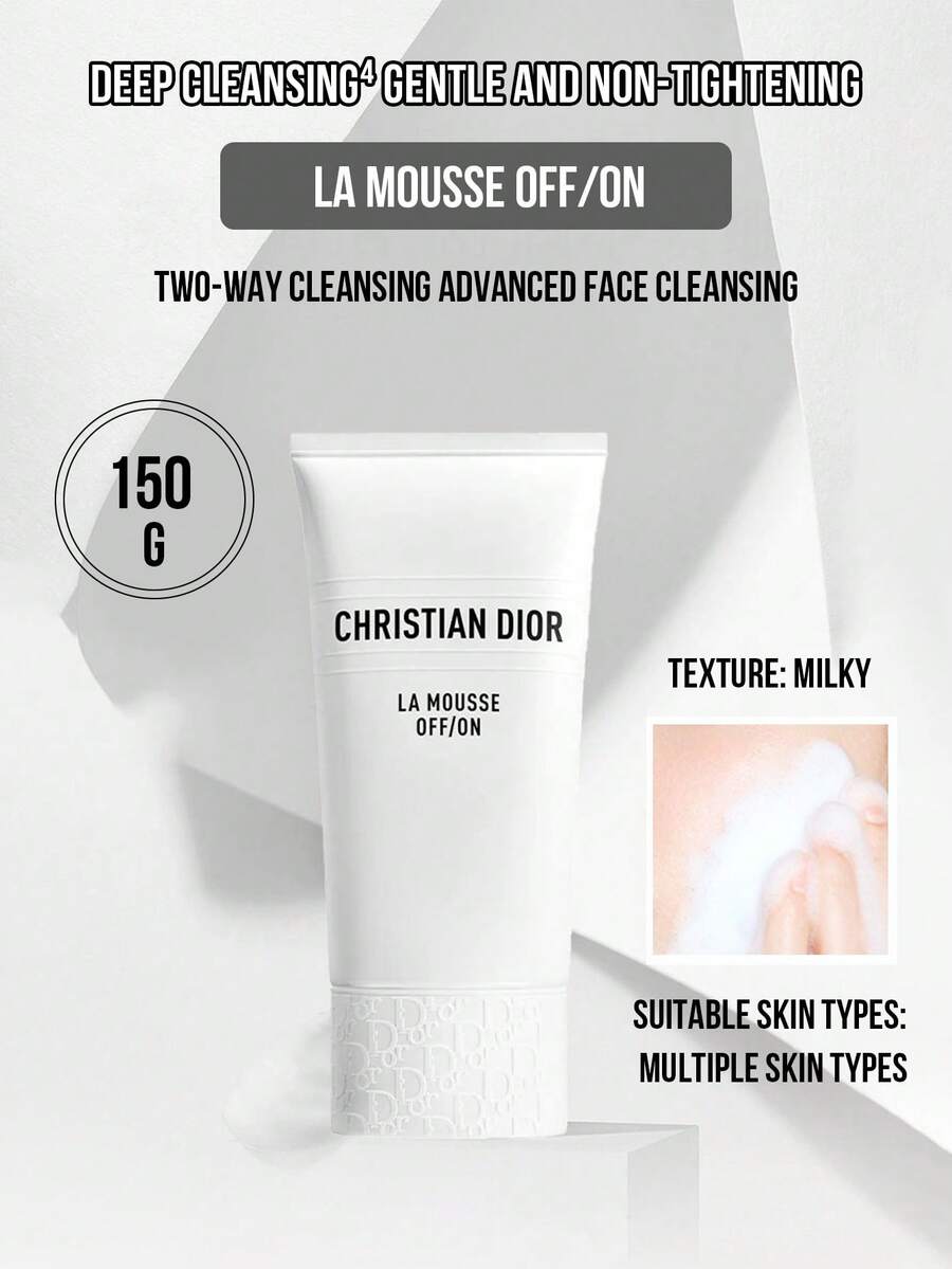 Sữa rửa mặt tạo bọt Dior La Mousse OFF/ON, 150g cỡ lớn/30g cỡ vừa/5g cỡ nhỏ, làm sạch sâu, dịu nhẹ, không gây khô da, phù hợp với nhiều loại da, kết cấu mềm mại, hương thơm tươi mát, bọt trắng mịn, lý tưởng cho học sinh, nhân viên văn phòng đi làm hàng ngày, sử dụng tại nhà, khi đi du lịch và làm quà tặng cho bạn bè, mang đến trải nghiệm chăm sóc da cao cấp như ở spa ngay tại nhà.