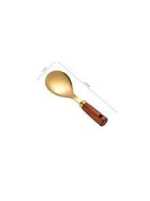 Colher de Arroz de Aço Inoxidável, Pá de Arroz Antiaderente, Colher de Servir de Cabo Longo, Colher de Arroz de Cabo de Madeira Grande - Dourado - Visão 9