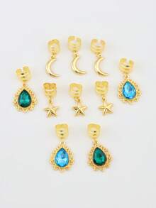 10个宝石月亮星星几何图案编织发圈。编织发饰。适合节日、约会和斋月佩戴。 - 彩色 - 查看 3