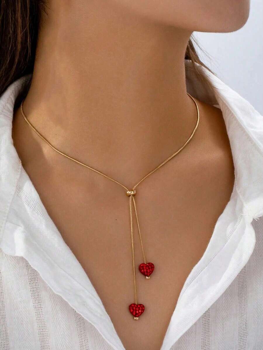 1pc Fashionable Crystal Heart Pendant Necklace, Everyday Wear Gift For Women, Valentine's Day Gift - Multicolor - View 1