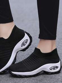 Women Wedge Sneakers - Black and White - View 6