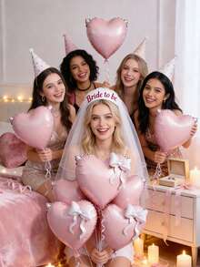 10个22英寸心形铝箔气球，带可爱蝴蝶结，颜色包括亮粉色、黑色、红色和浅粉色，适合公主生日派对装饰、蝴蝶主题派对用品、情人节装饰、求婚、周年纪念、日常使用、婴儿派对、婚礼和其他节日装饰，也适合用作背景装饰、网红拍照道具、浪漫惊喜之夜、订婚、生日装饰、求婚、“她答应了”、红墙、“你愿意嫁给我吗？”、浪漫求婚、“你愿意吗？” - 彩色 - 查看 3