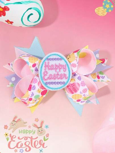 1 pieza Lazo de pelo con conejo de Pascua para niñas, Pinza de cocodrilo con estampado de huevos de Pascua, Pinza de pelo con letras "Feliz Pascua", Herramienta de peinado, Pasadores de pelo perfectos para fiestas de Pascua, uso diario en primavera y verano, actuaciones, desfiles callejeros, fiestas, vacaciones, viajes, regalo de cumpleaños para hija o amiga, accesorio de pelo lindo y femenino