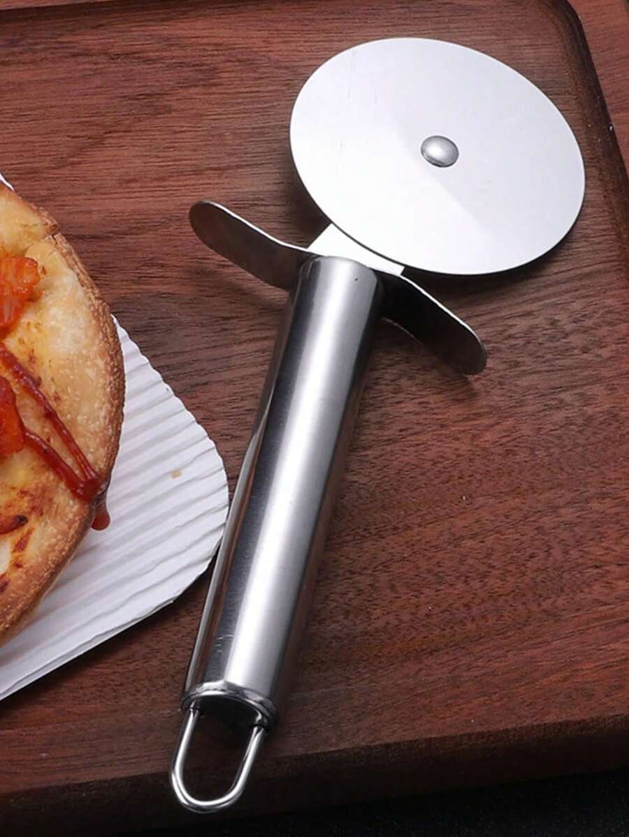 1pc 7.68 Inch/19.5cm Stainless Steel Pizza Cutter Wheel, Suitable For Cutting Pizza, Cake, Waffle - Multicolor - View 1