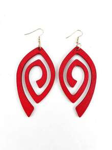 1 Pasang Anting Liontin Kayu Berongga, Anting Personalisasi Ukuran Besar dan Berlebihan - Merah - View 5