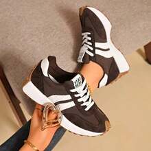 Women's Retro Contrast Color Low-Top Sports Shoes - Breathable Fabric Upper, PU Shock-Absorbing Insole & Wear-Resistant TPR Outsole - Lightweight And Comfortable For All Seasons - màu nâu - Xem 4
