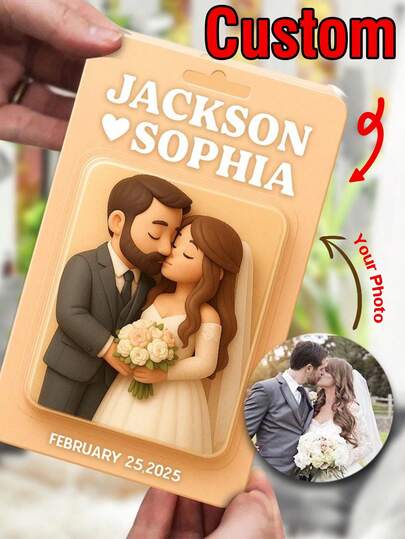 Personalized Acrylic Wedding Photo Frame, Customized Cartoon Couple Portrait Acrylic Frame, Mr. & Mrs. Acrylic Frame, Gift For Husband And Wife, Customized Anniversary Couple Photo Frame, Valentine's Day Decor, Gift For Her, Customized Wedding Photo Acrylic Frame, Personalized Couple Gift