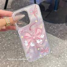 INS新款时尚闪亮扎染渐变可爱兔子蝴蝶结星空节日甜美风格手机壳，兼容 17 Pro Max/16 Pro Max 15 14 13 12/11，独特少女风保护套 - 彩色 - 查看 1