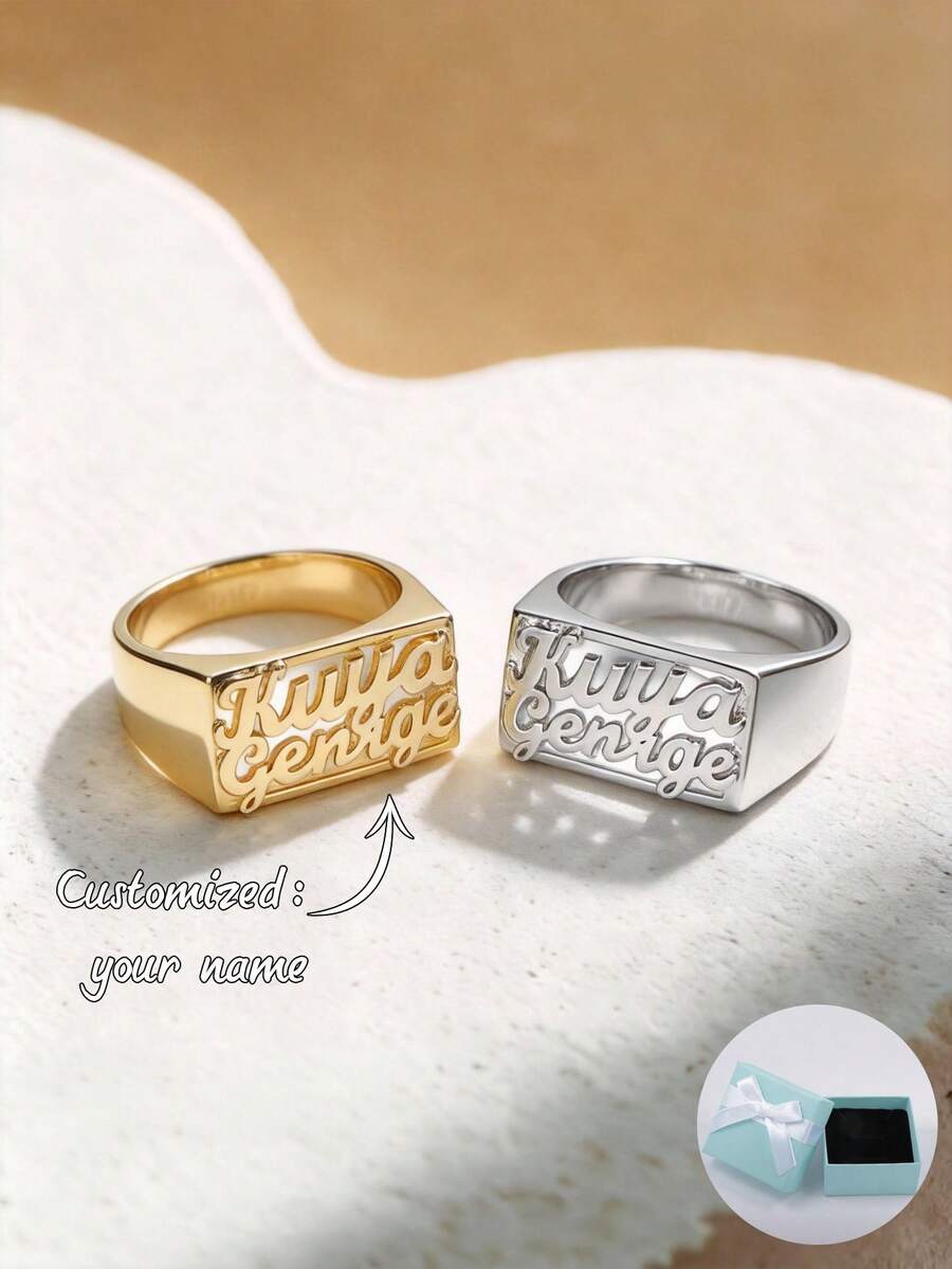 Customized Personalized Two Names European And American Style Rapper Ring, Father's Day Gift, Mother's Day Gift, Valentine's Day Gift, Birthday, Anniversary, Friend, Classmate Graduation, Christmas, High-End Family Gift - Style 4 - View 1